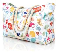 Generisch Beach Bag Waterproof Embroidered Beginning Bag Carry Bag Bachelorette Party Favor Canvas, Rope Handle, Large Shoulder Bag for Summer and Holiday, Seashell Starfish Pattern, Large