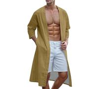 Generisch Beach Jacket Men's Cardigan Long Jacket Lightweight Kimono Bathrobe Summer Cape Muscle Top Cardigan Robe Japanese Front Open Long Bathrobe Sleepwear Cardigan Kimono, O khaki., M