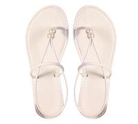 Generisch Beach Sandals for Women, Flip Flops for Women, Summer Elegant Flip Flops, Flat Slippers, Summer Open Shoes, Ankle Strap, Roman Sandals with Pearls, Soft Footbed