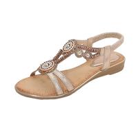Generisch Beach Sandals Women's Boho Sandals Women's Flat with Footbed Slingback Shoes Slip-On Shoes Non-Slip Summer Shoes Elastic Comfortable Walking Shoes Hiking Shoes Leisure Shoes, gold, 6 UK