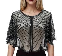 Generisch Beaded Scarf | Sequins Women's Scarf - Elegant Lace Capelet for Photography Cosplay Masquerade Prom Datight Open Air Event Festive Evening Wear Travel Costume and Cape, black, Siehe