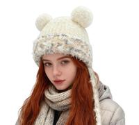 Generisch Bear Hat, Plush Warm Headwear, Warm Ear Flap Hat, for Skiers, Snowboarders, Hikers, Runners, Shoppers, Travelers, Skiing, Hiking, Everyday Paths, Ice Women, cream-coloured