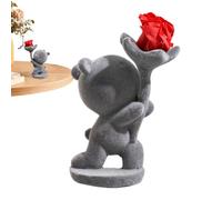 Generisch Bear Statue - Bear with Flower Figure, Flocking Art Animal Ornament, Romantic Decorative Sculpture as a Gift | Elegant for Desk, Home, Living Room, Bedroom | Adorable