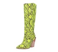 Generisch Beautiful Print Knee High Western Boots Calf Chunky Ladies Chunky Stacking Heel Pointed Toe, Green, 8 UK
