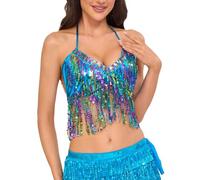 Generisch Belly Dance Bra with Sequin Tassel, sky blue, One Size