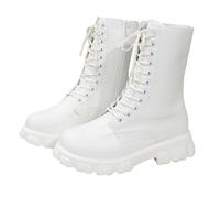 Generisch Big Size Winter Boots Korean Models Fashion Women Round Thick Heel Boots British Wind Motorcycle Boots for Women Outdoor 39, White, 5 UK