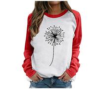 Generisch Big Taraxacum Print Sweatshirts Round Neck Jumper Seam Blouse Wrap Shirt Women, red, L