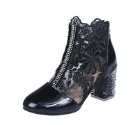 Generisch Biker Boots Women's Short Block Heel Slip On Boots Short Women's Boots Retro Western Knight Boots Riding Ankle Boots Transition Boots Short Shaft Comfortable Shoes, black, 8 UK