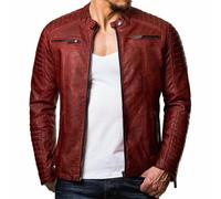 Generisch Biker Jacket Men's Faux Leather 5XL Autumn Jacket Lightweight Blouson with Stand-Up Collar Streetwear Cargo Jacket Soft Biker Bomber Jacket with Zip Retro Men's Jackets Work Jacket, red, XL