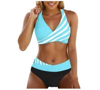 Generisch Bikini Set Women's Two Piece Swimsuit V Neck Cross Push Up Lace Up Wrap Look Floral Pattern Swimwear Tummy Control Swimsuit Sports Swimsuit Summer Bikini Tops Bikini Bottoms, A-Blue, S