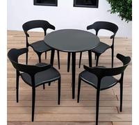 Generisch Black Dining Table Set with Chairs - 60cm Round & Square Space-Saving Design Carbon Steel Craftsmanship for Outdoor Balcony & Leisure Dining Modern Home Furniture