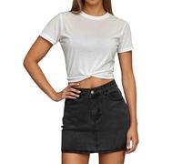 Generisch Black Dress Women's Denim Mini Skirts for Everyday Use Basic Style for Spring Summer Easy Machine Wash Comfortable Fit Women's Dress Short Flowers, black, L