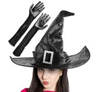 Generisch Black witch hat with gloves Halloween pointed pointed