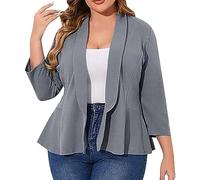 Generisch Blazer for Women Cardigan Elegant Blazer Open Front Suit Jacket Ruffle Hem Lapel Collar Suit Jacket Large Size Summer Jacket Work Office Jackets Summer Women's Lightweight Cardigan, gray
