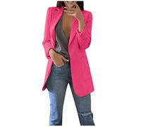 Generisch Blazer Women's Elegant Plain Long Sleeve Suits Jacket Long Blazer Slim Fit Casual Jacket Coat Cardigan Tops for Work Office Spring Autumn Button Placket Lapel Business Blazer, hot pink, 4XL
