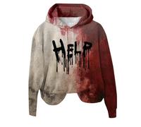 Generisch Bloody Tops for Women with Funny Letter Prints, Bloody Halloween Clothing, Blood Splash Hoodie, Couple Jumper, Christmas, White, S