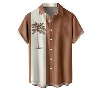 Generisch Blue Men's Shirt Casual Loose Men's Lapel Print Short Sleeve Cuff Button Port Style Flower Shirt Sand Beach Hawaiian Summer Top Shirt Men's Elegant, coffee, 4XL