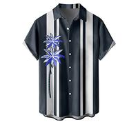 Generisch Blue Men's Shirt Casual Loose Men's Lapel Print Short Sleeve Cuff Button Port Style Flower Shirt Sand Beach Hawaiian Summer Top Shirt Men's Elegant, navy, L