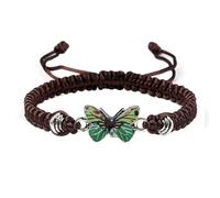 Generisch Blue Pearl Bracelet for Men Adjustable Cord Butterfly Bracelets for Women Cute Butterfly Charm Bracelets World Time Wrist Watch, one size, Wire rope, No Gemstone