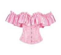 Generisch Bodice Pants with Leg Shaping Lingerie, Elegant Backless Corset with Ruffle Sleeves and Satin Floral Design for Seasonal Festivals and Casual Wear Dirndl Underskirt, pink, XXL