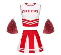 Generisch Body Blouse The Student Sports Meet Cheer Team Set with Hand Flowers Baby Photo Shoot (Red, 6-7Y)