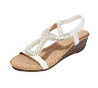 Generisch Bohemian Style Beads Summer Jewellery with Women's Clothing Wedges Women's Sandals Women's Shoes 41, White, 5 UK