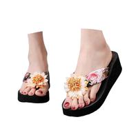 Generisch Boho Flower Sandals with Woven Straps Casual Beach Flip Flops with Comfortable Footbed Ideal Model for Everyday Style Holiday Summer Nights, black, 8.5 UK