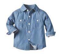 Generisch Bomber Jacket Boys Gentleman Clothing for Children, Long Sleeve Denim Lapel Shirt Boy Shirt with Tie, blue, 6-7 Years