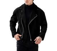Generisch Bomber Jacket Men's Winter Lined Leather Jacket Fur Coat Jacket Winter Thick Warm Motorcycle Jacket Sporty Causal Pilot Jacket Faux Leather Windproof Biker Jacket, black, S