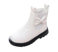 Generisch Boots Girls' Boots with Bow Tie Ankle Boots PU Leather Shoes for Children Side Zip Boots Tread Sole Riding Boots Non-Slip Ankle Boots Warm Winter Boots, White, 10.5/11 UK Child