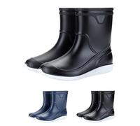Generisch Boots Men's Leather Summer Men's Boots Black Rain Day Rubber Shoes Non-Slip Platform Half Boots Water-Repellent Wellington Boots Breathable Outdoor Shoes Plain Mid-Height Boots, black, 8 UK