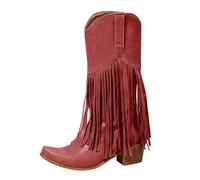 Generisch Boots Western & Biker Boots with Fringe Boots Western Cowboy Boots Autumn and Winter New Western Cowboy Women's Shoes with Medium, red, 8 UK