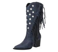 Generisch Boots Women's Ankle Boots Western Boots Block Heel Fringe Boots Ankle Boots Winter Slip-On Boots Elegant Shoes with Ringe Leather Boots Fashion Knight Boots, blue, 8.5 UK