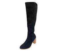 Generisch Boots Women's Suede Over-the-Knee Boots Women's Winter Boots with Block Heel Knee Boots Round Toe Cap Transition Boots Lightweight Vintage Women's Boots Comfortable Long Shaft Boots, black