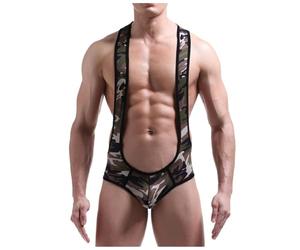 Generisch Borat Mankini Swimsuit Underpants Men's Running Underwear Lingerie Men's Thong G-Strings Sports Suit Camouflage Jockstrap Straps Bodysuit Sexy Underwear Wrestling Singlet, Army Green, M