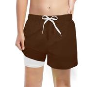 Generisch Boys Fashion Solid Color Swimming Trunks with Compression Lining Stretch Swim Shorts Cycling Shorts Winter Men, brown, 10-12 Years