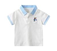 Generisch Boys' Polo Shirt with Cute Dinosaur Embroidery - Short Sleeve Polo with Contrast Collar | Preppy Summer Top for Little Explorers
