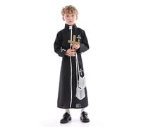 Generisch Boys Priest Costume Robe for Theatre Performance, Stage Performance, Halloween Parties and Shows (Black, 5-7 Years)