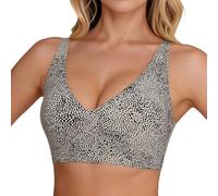 Generisch Bra Women's Without Underwire Push Up Bra Seamless Leopard Underwear Sexy V Neck Non-Wired Bra Soft Sports Bralette Seamless Full Bra Comfortable Sissy Lingerie