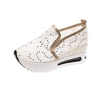 Generisch Breathable Lace Mesh Sequins Decoration Thick Sole Comfortable Casual Shoes, gold, 7 UK