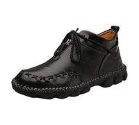 Generisch British High Top Handmade Korean Trend Men's Leather Shoes with Large Round Toe Zip Versatile for Style Outfits, black, 10 UK