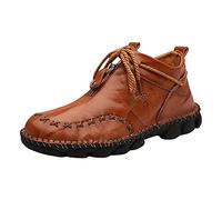 Generisch British High Top Handmade Leather Shoes for Men Korean Version Trend Large Round Toe Zipper Shoe, brown, 10.5 UK