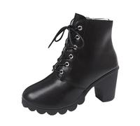 Generisch British Style Solid Lace Up Thick Short Boots High Heel Black With Red Sole, black, 5 UK