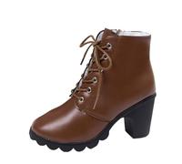 Generisch British Style Solid Lace Up Thick Short Boots High Heel Black With Red Sole, brown, 5 UK