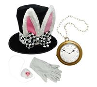 Generisch Bunny Dress Up Accessory Set, Rabbit Ears, Top Hat, Nose, Watch, Gloves for Halloween, Easter, 4 Pieces, Easter, Halloween, Cosplay Accessories for Most Women, Men and Adults