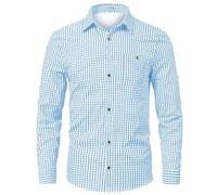 Generisch Busimesshemd Men's Traditional Shirt Oktoberfest Shirt Outfit Costume Checked Shirts Casual Shirt Long Sleeve Cotton Checked Shirt Slim Fit Outdoor Shirt Comfortable Men's Shirt, lightblue