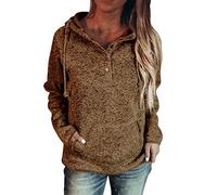 Generisch Buttons Collar Hooded Sweatshirt Pullover Pockets Drawstring Top Festive Blouses Women's Wedding, brown, XL