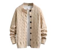 Generisch Cable Knit Cardigan, Men's Plain Cardigan, Heavyweight Knitted Jumper with Ribbed Knit Edges, Cardigans, Button Placket, Knitted Jumper, Warm Cardigans, khaki, XXL