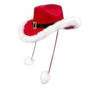 Generisch Cappello Di Babbo Natale - Cappello Da Cowboy Rosso | Copricapo Con | Per Capelli Con Pon Pon | Per Uomo, Ragazza, Adulto, Vestito Natalizio, Per Photo, Spettacoli Teatrali,
