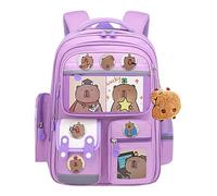 Generisch Capybara Backpack - Adorable Cartoon School Bag Large Waterproof Card Badge Bag Charm School Supplies for Kids Kawaii Animal Aesthetic, purple, Siehe Beschreibung, See description